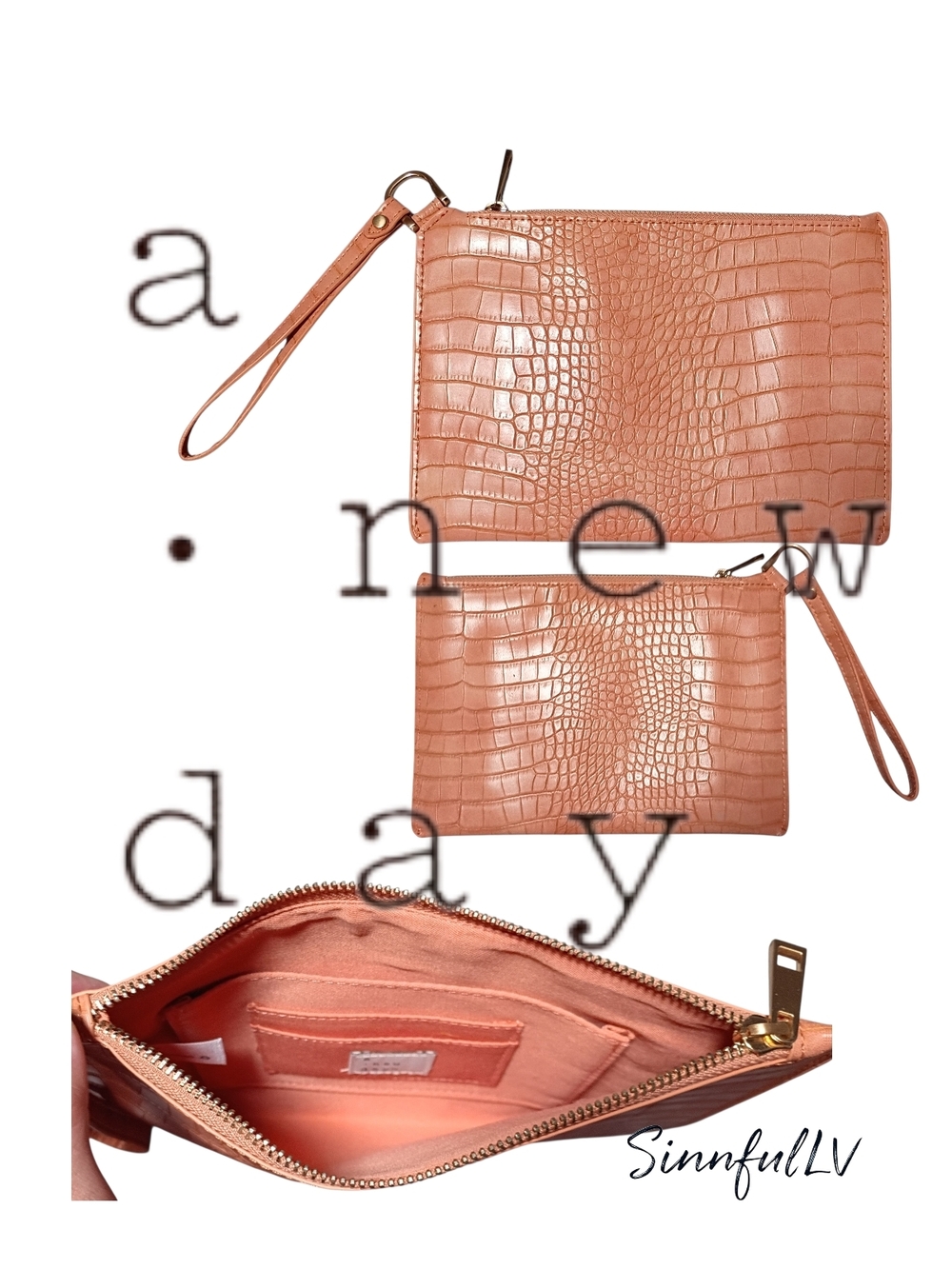 a.new day Croc-Embossed Wristlet Clutch in Dusty Rose